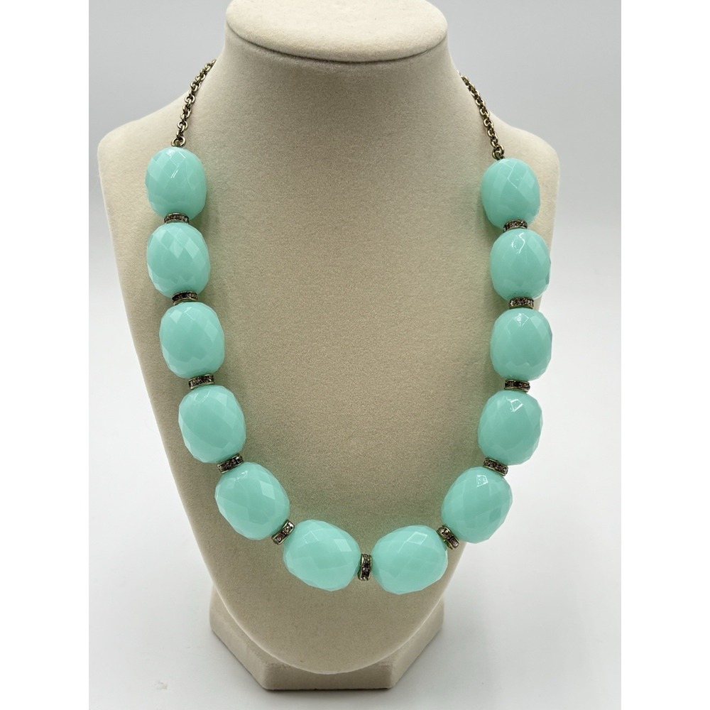 J Crew Aqua Faceted Bead‎ Statement Necklace Mint Blue Bib Necklace